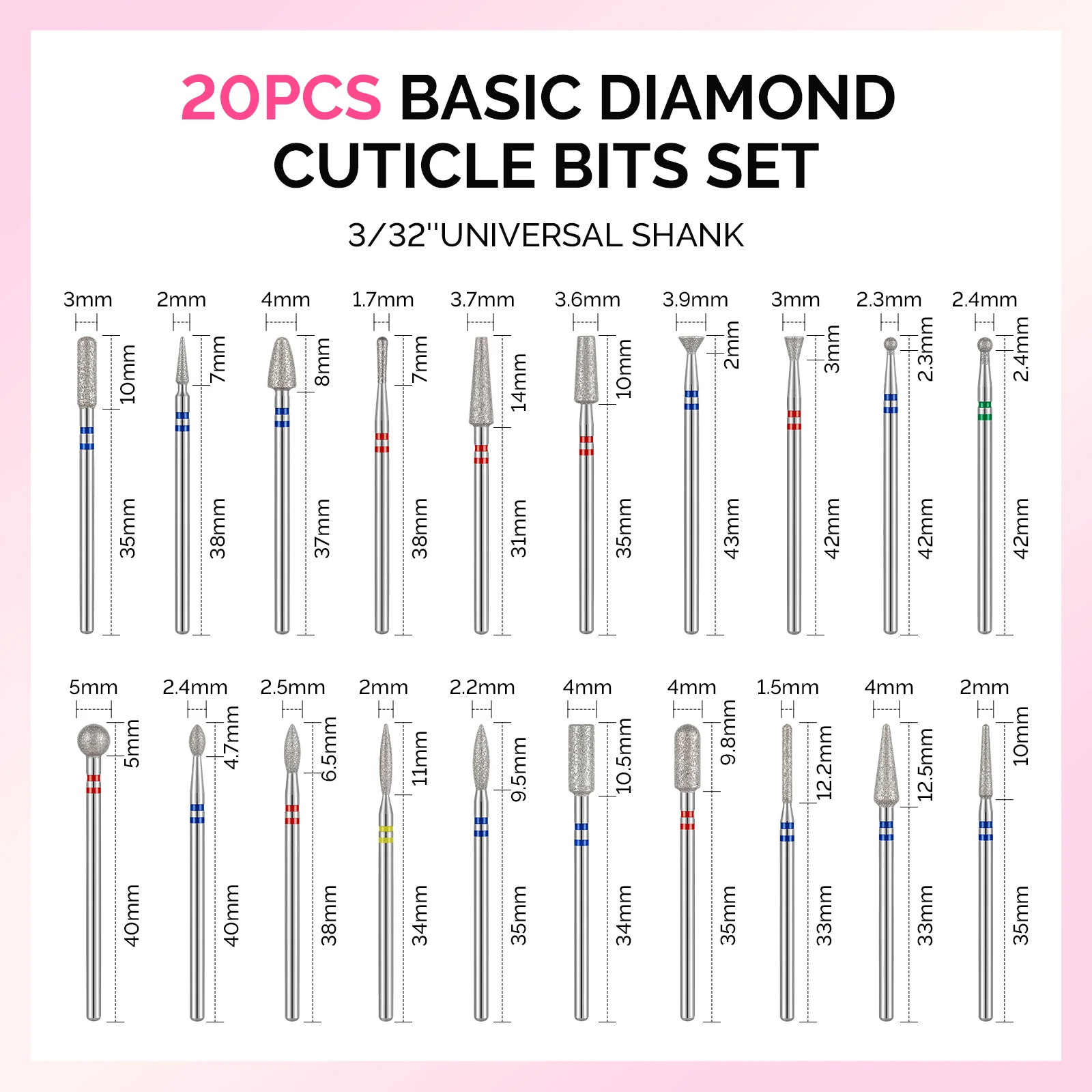 20Pcs Diamond Cuticle Nail Drill Bits Set - Image 5