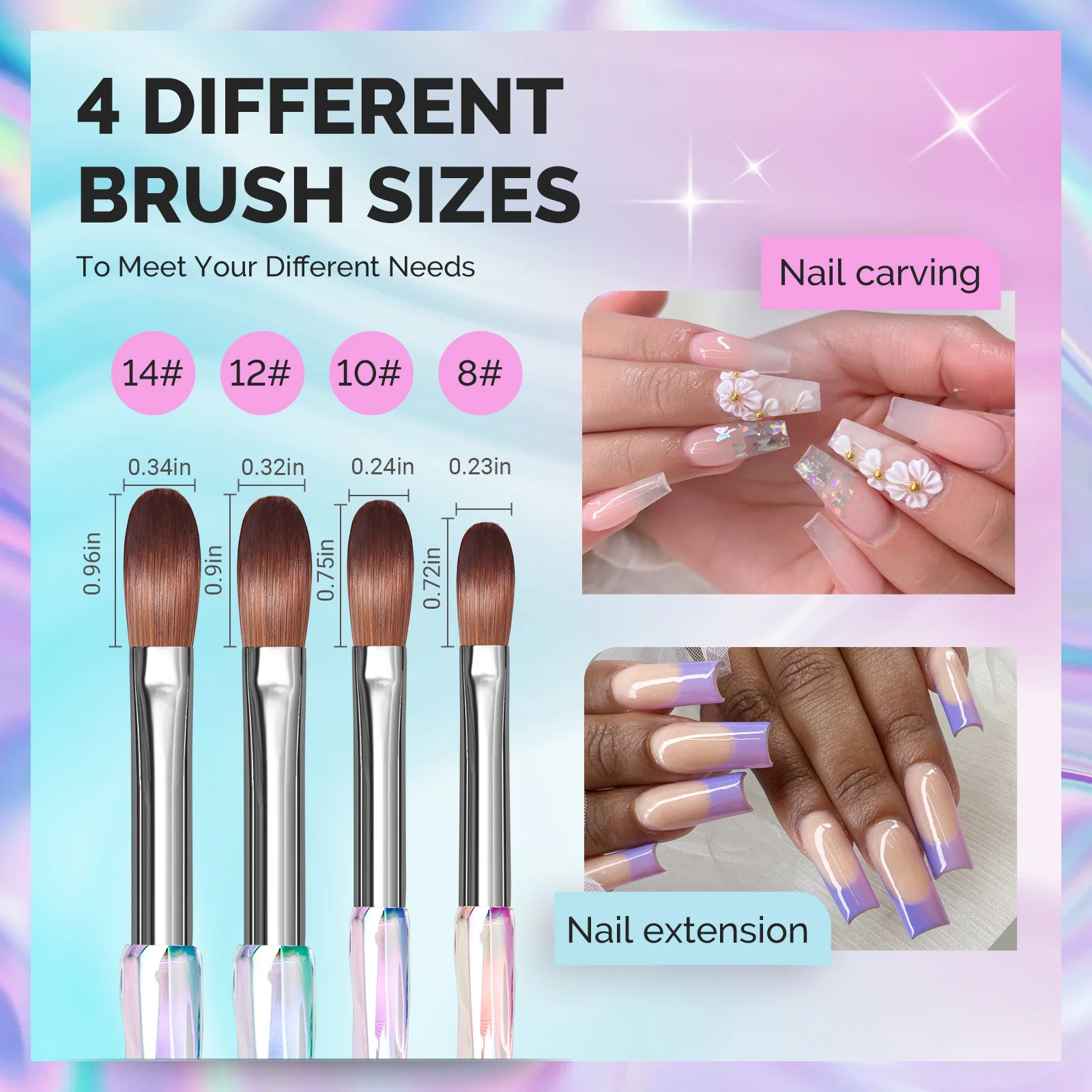 4Pcs Acrylic Nail Brush Set - Size 8/10/12/14 - Image 4