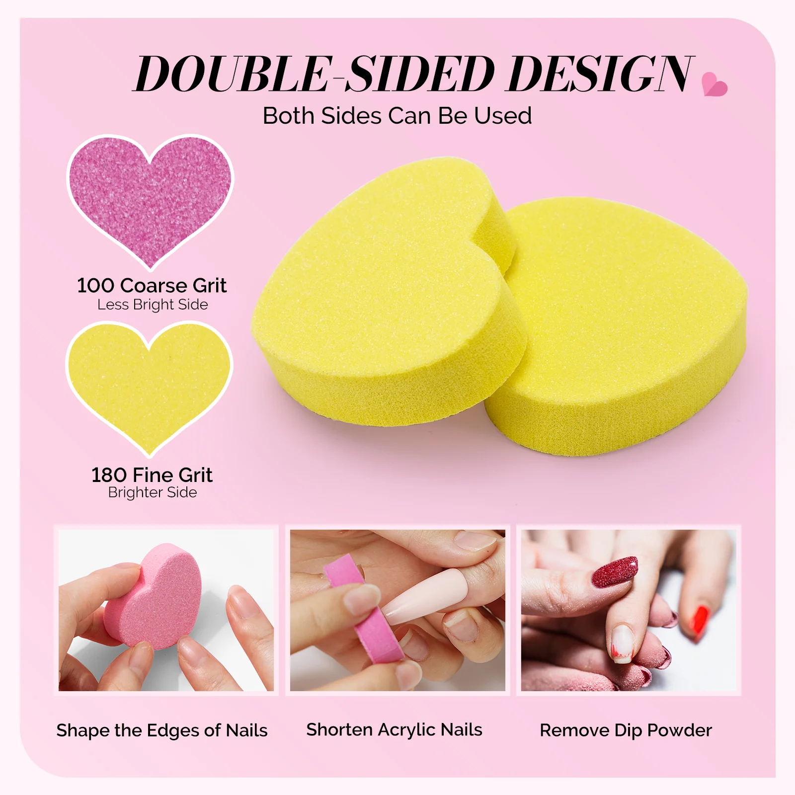 50Pcs Heart Shape Mini Nail Buffer Block 100/180 Grit - Image 3