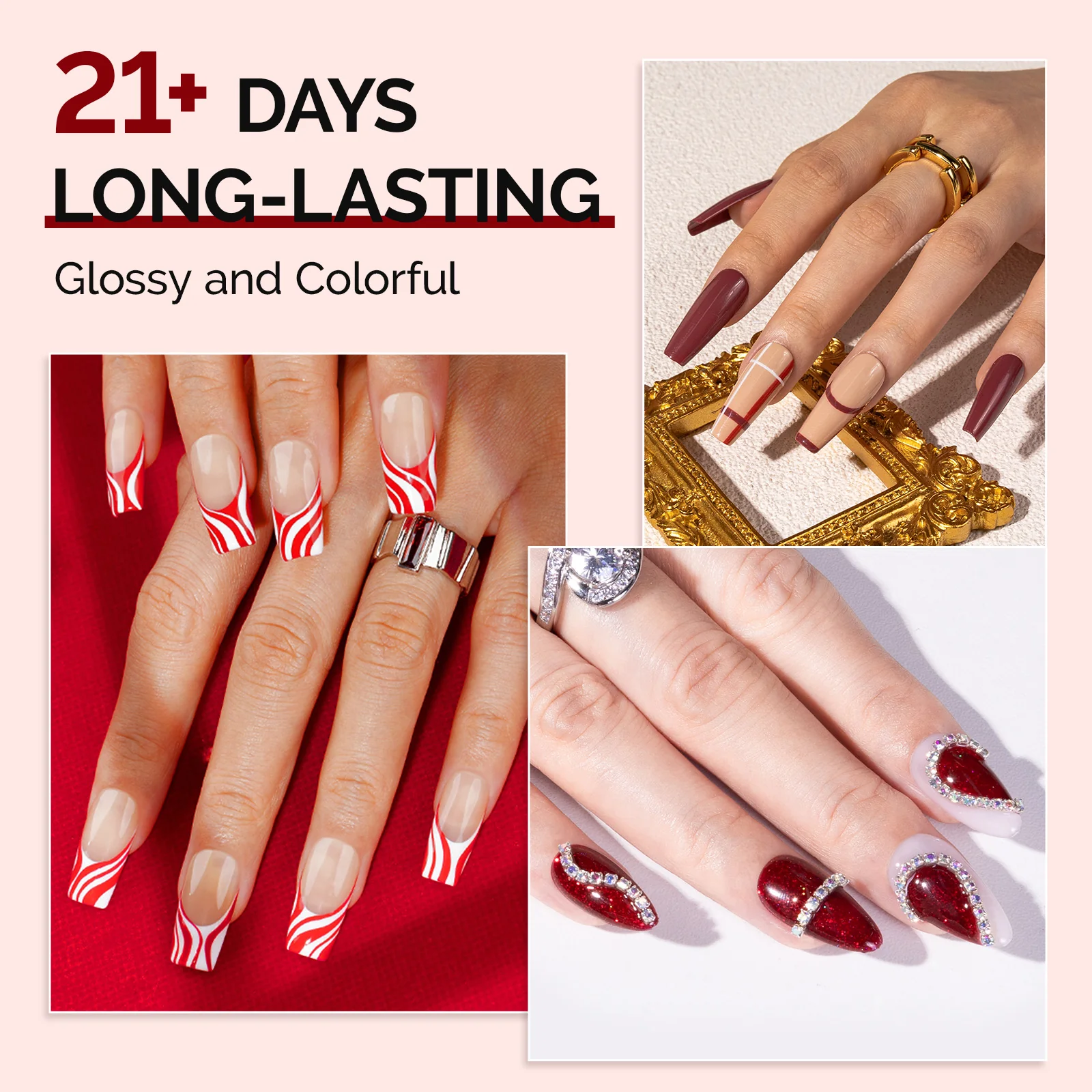 6 Colors TPO-Free Thick Gel Nail Polish Set 15ml -Charm Red - Image 4