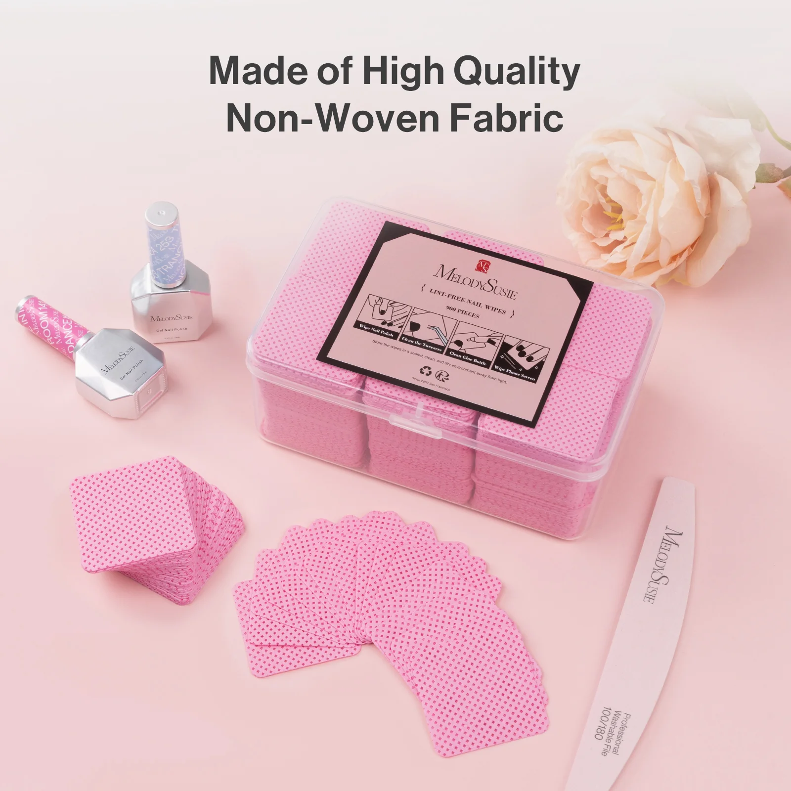 900 Pcs Lint Free Nail Wipes - Pink - Image 2