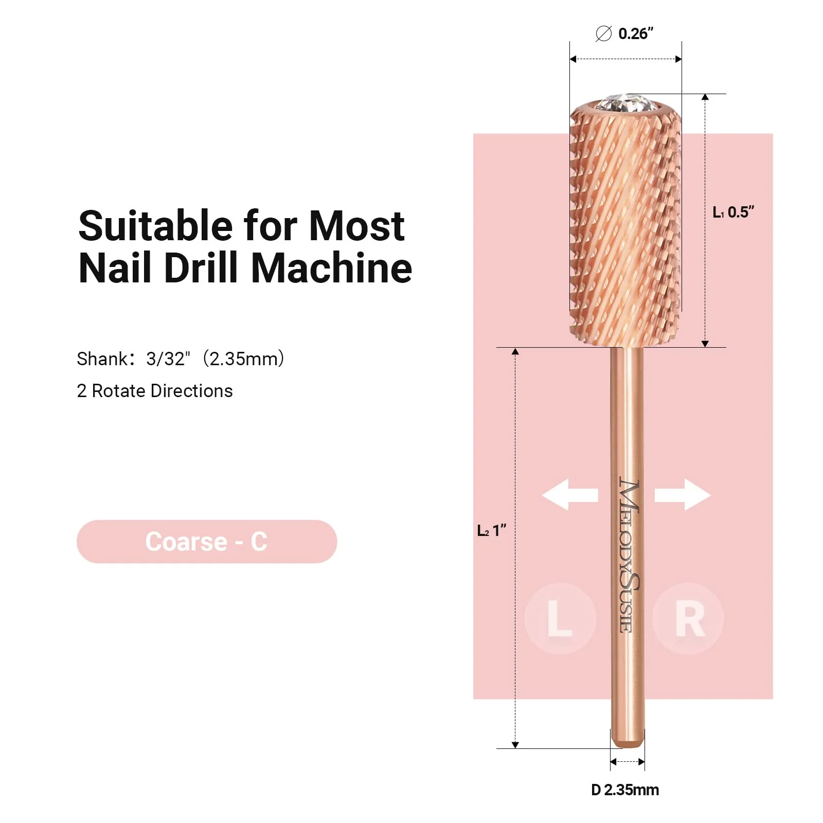 Crystal Top Large Barrel Carbide Nail Drill Bit (Rose-Gold) - Image 5