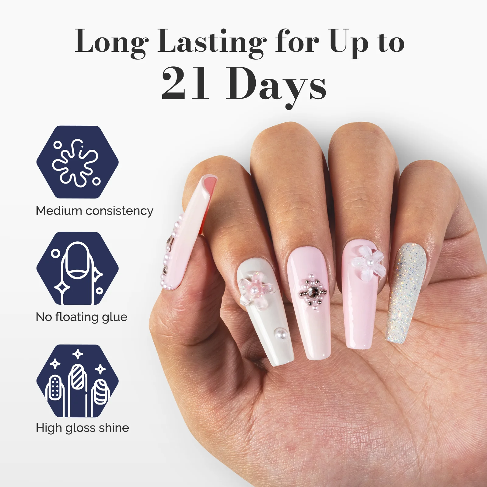 Fleurwee HEMA-Free & HPMA-Free & TPO-Free Gel Polish 2Pcs Light Pink&White-P04+P13 - Image 4