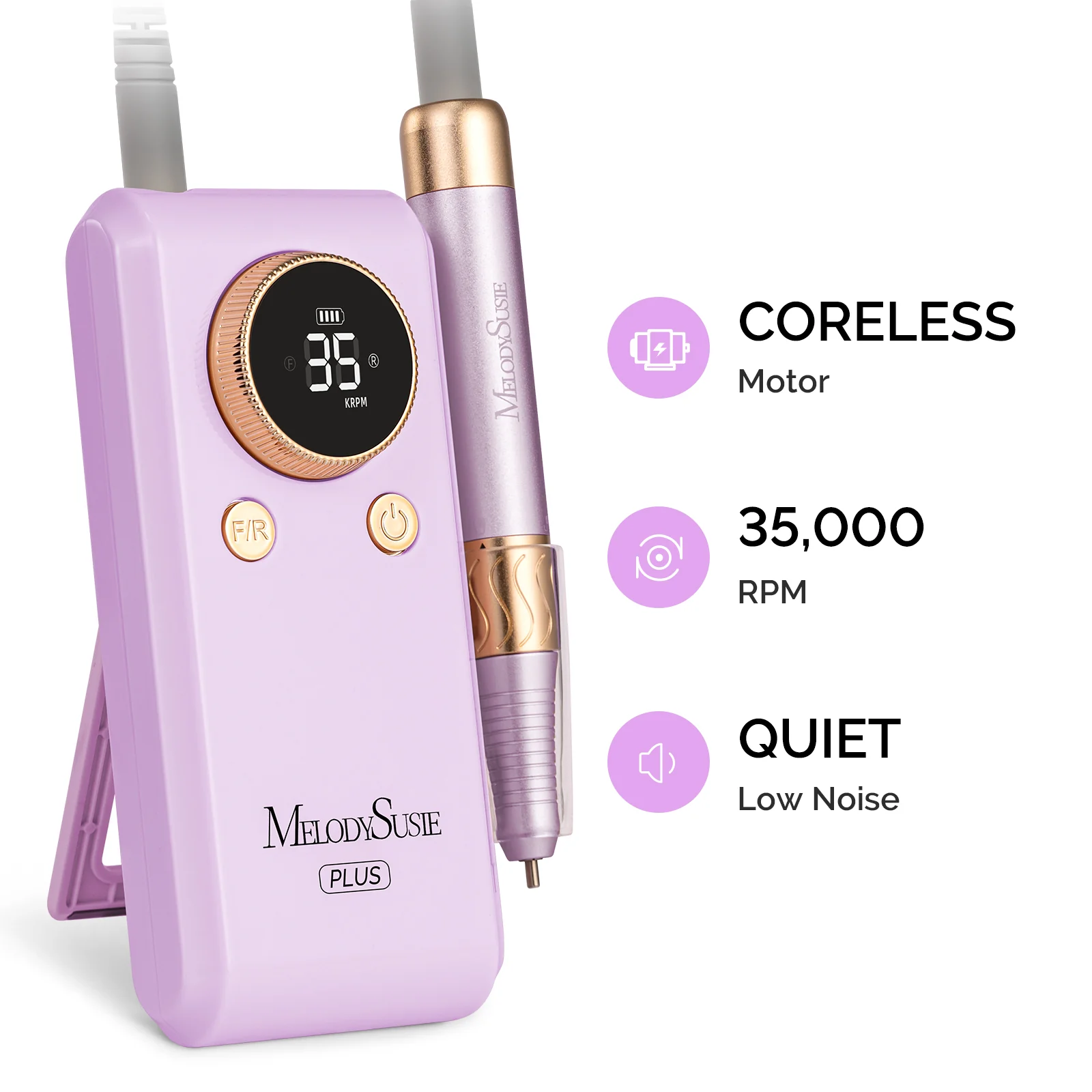 SM330G Clip-On Advanced Rechargeable 2-in-1 Nail Drill with Built-In Stand 35,000RPM - Purple