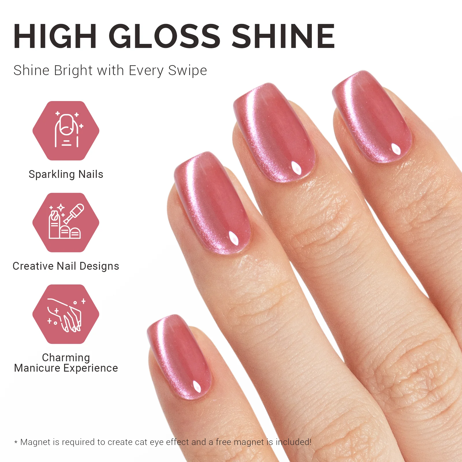 Jeweliver Cat Eye Gel Nail Polish 0.5 fl oz/15ml - Rosy Pink B5603 - Image 4