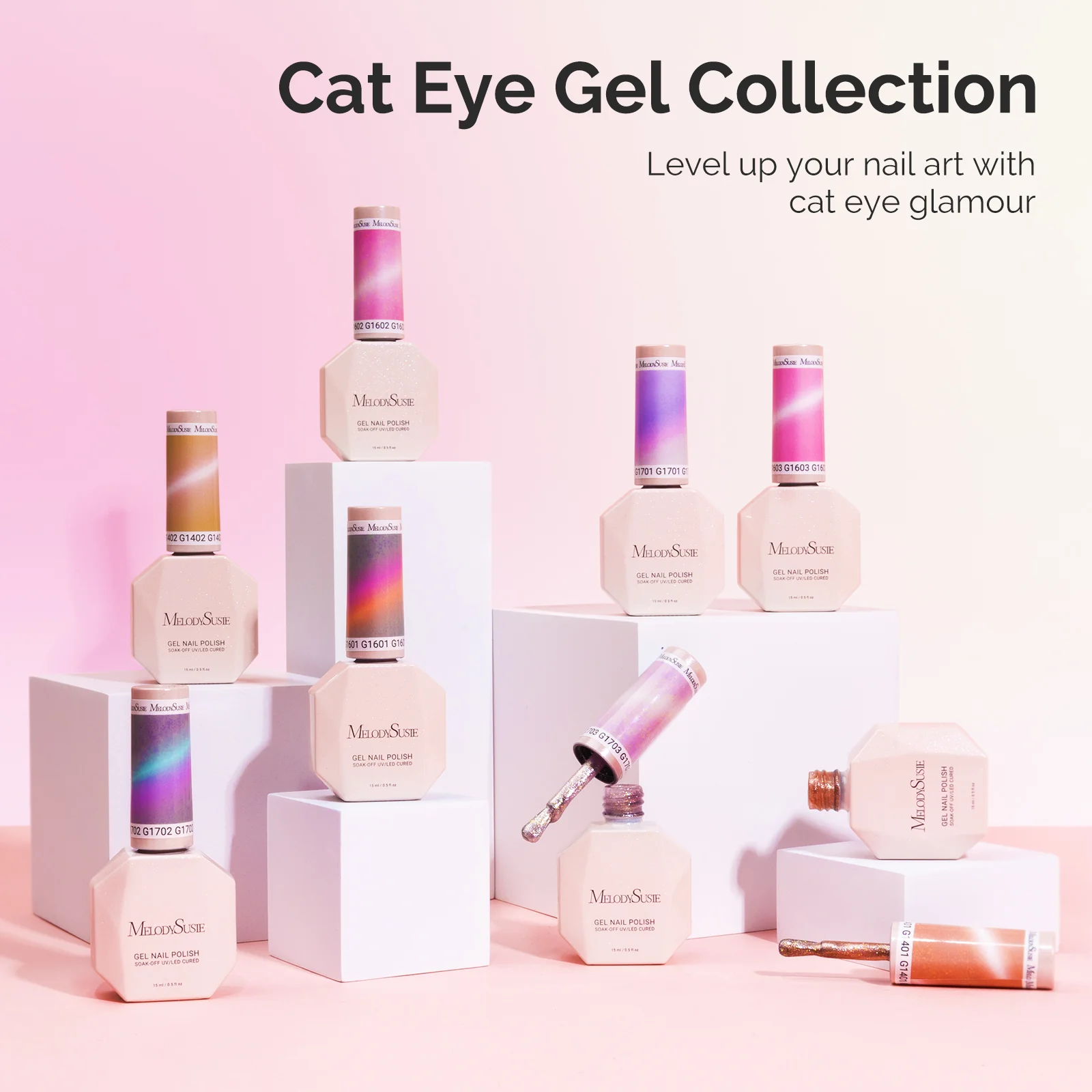 Jeweliver Cat Eye HEMA-Free & TPO-Free Gel Nail Polish 0.5 fl oz/15ml - A-1603 Pearl Bubblegum Pink - Image 7