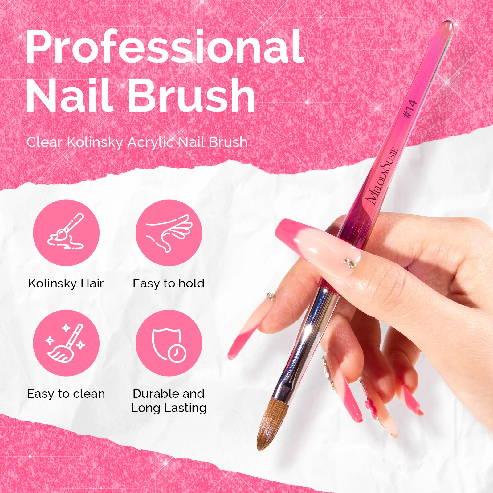 Kolinsky Acrylic Nail Brush Carving Pink #14 - Image 2