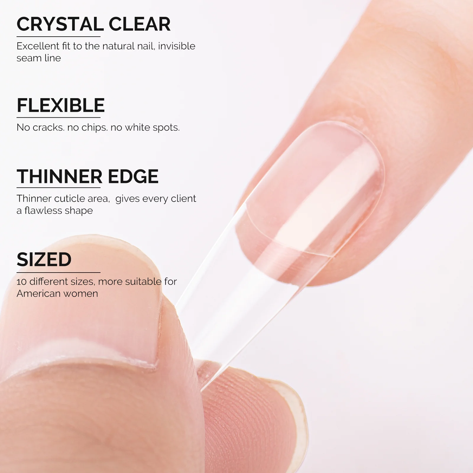 Long Square Nail Tips – Clear Half Cover - Image 4