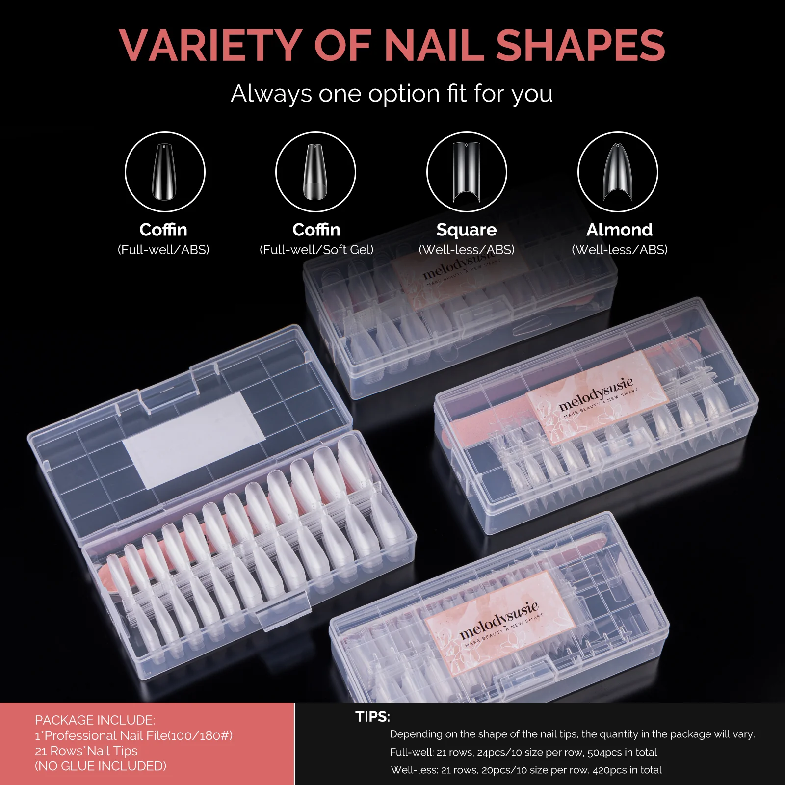 Long Square Nail Tips – Clear Half Cover - Image 5