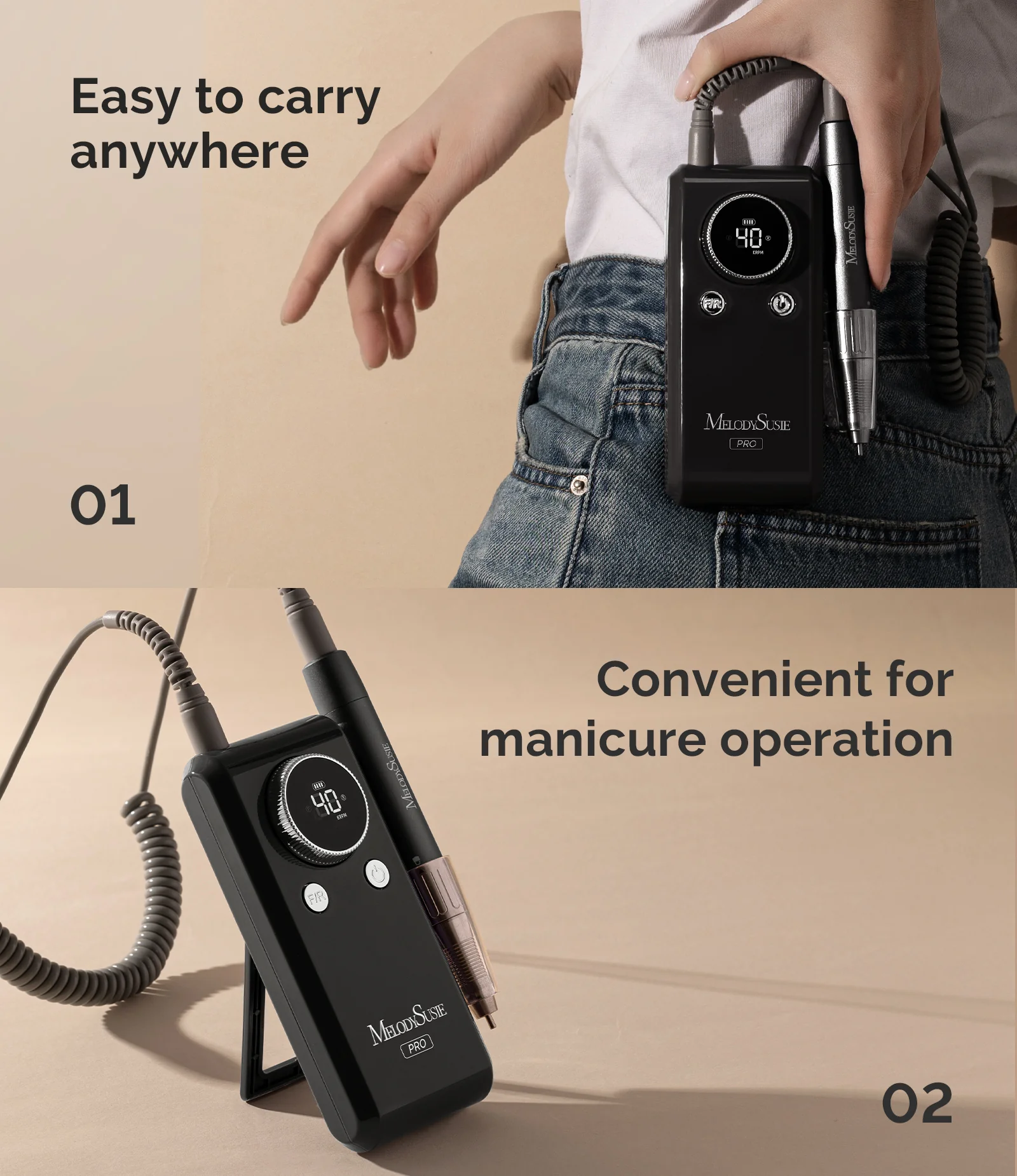 MB420G Clip-On Professional Rechargeable 2-in-1 Nail Drill with Built-In Stand 40,000RPM - Image 11