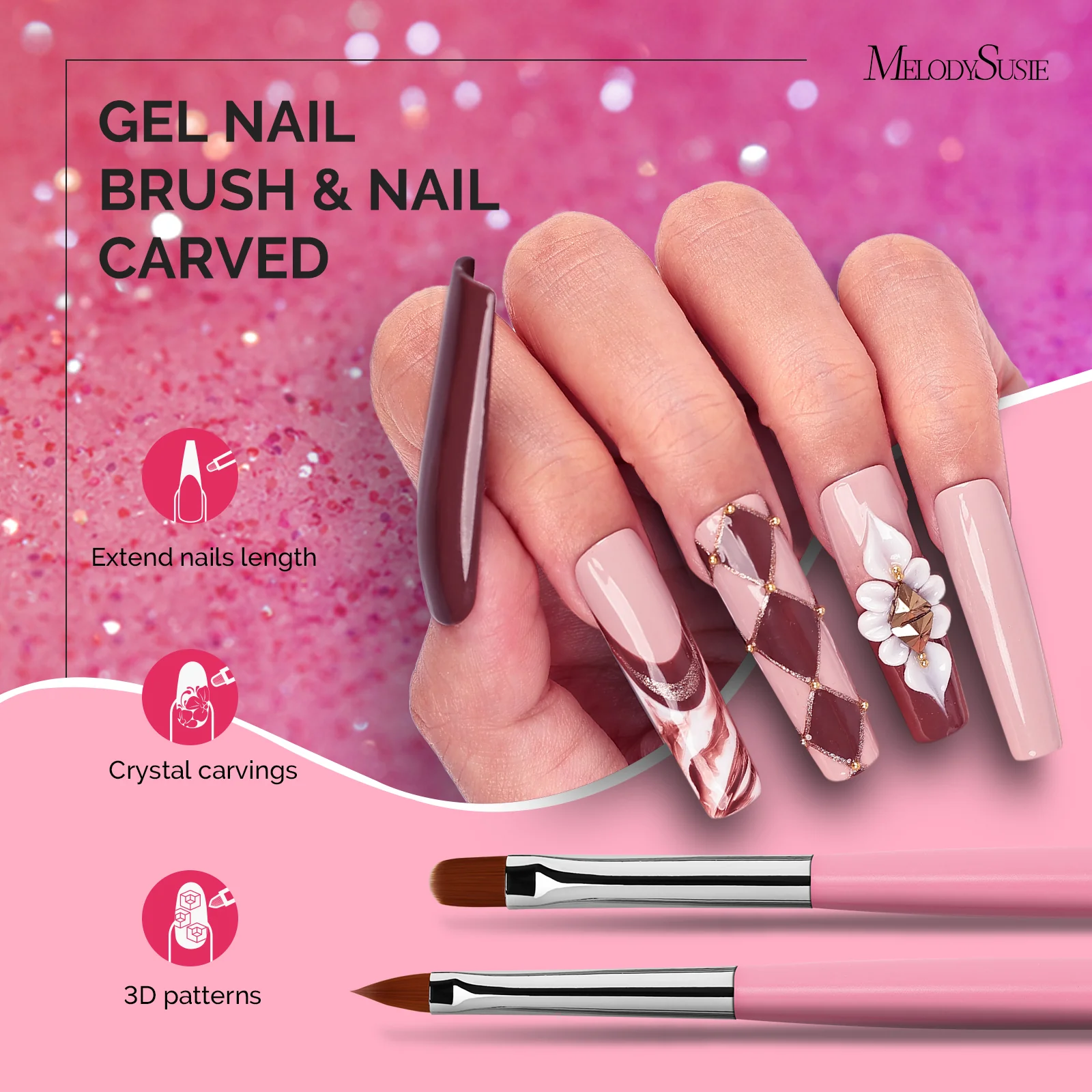 Nail Art Brushes Set 6Pcs - Pink - Image 4