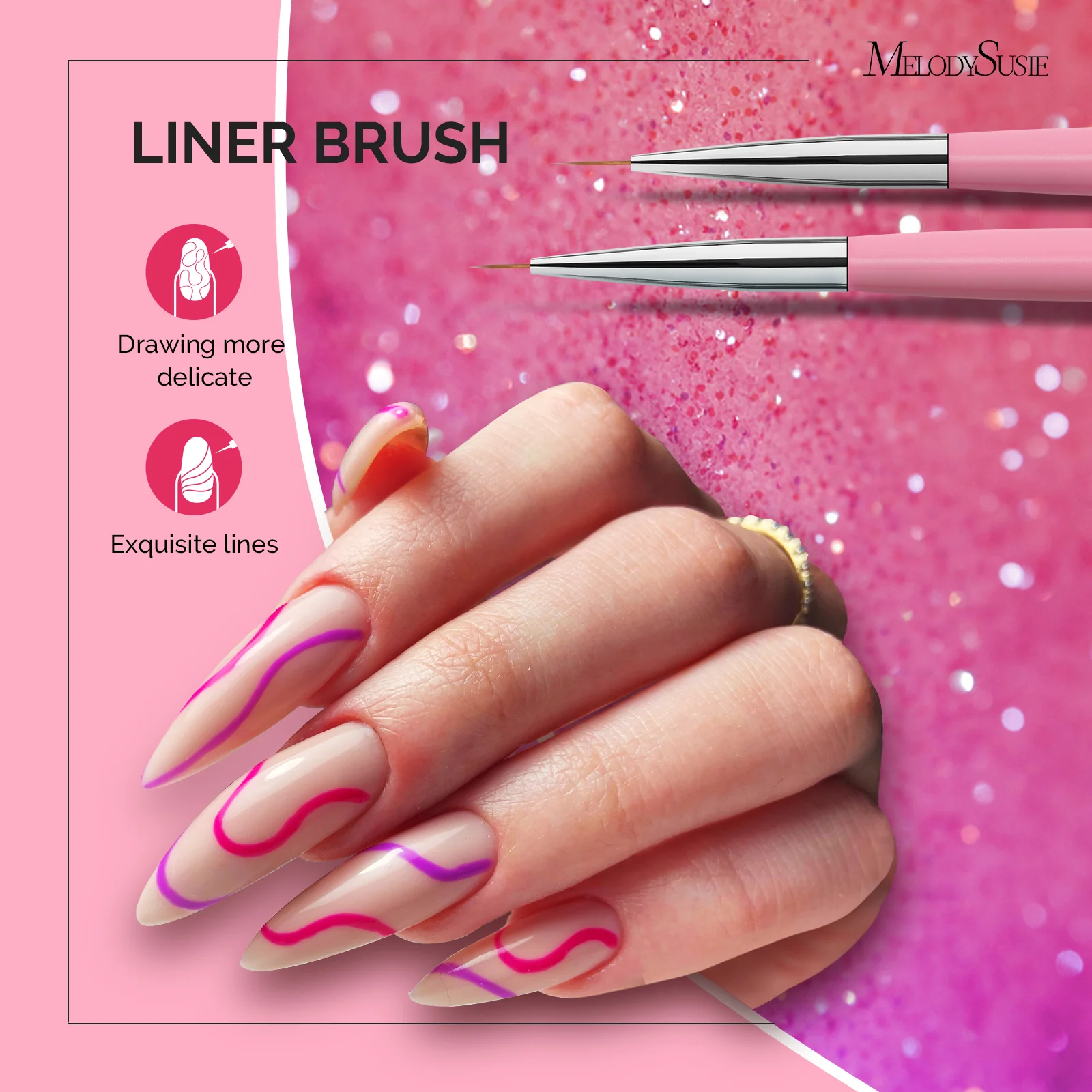 Nail Art Brushes Set 6Pcs - Pink - Image 5