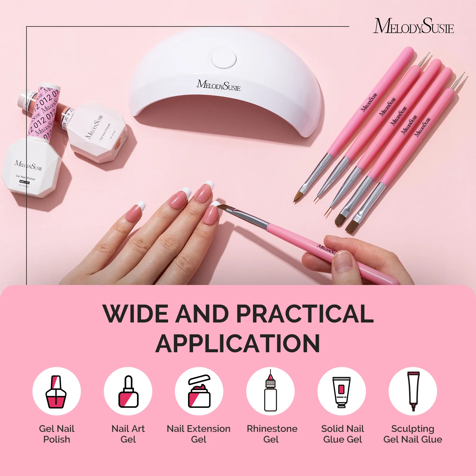 Nail Art Brushes Set 6Pcs - Pink - Image 6