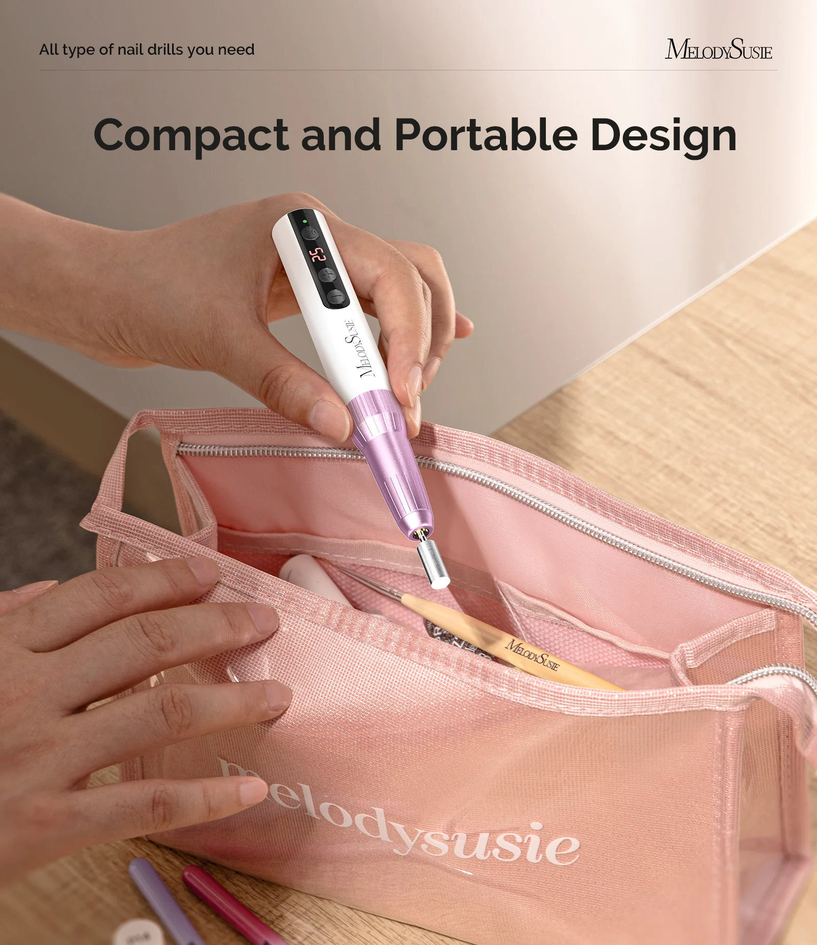 PC180E Pen-Shaped Rechargeable Nail Drill 25,000RPM - Pink Gold - Image 4