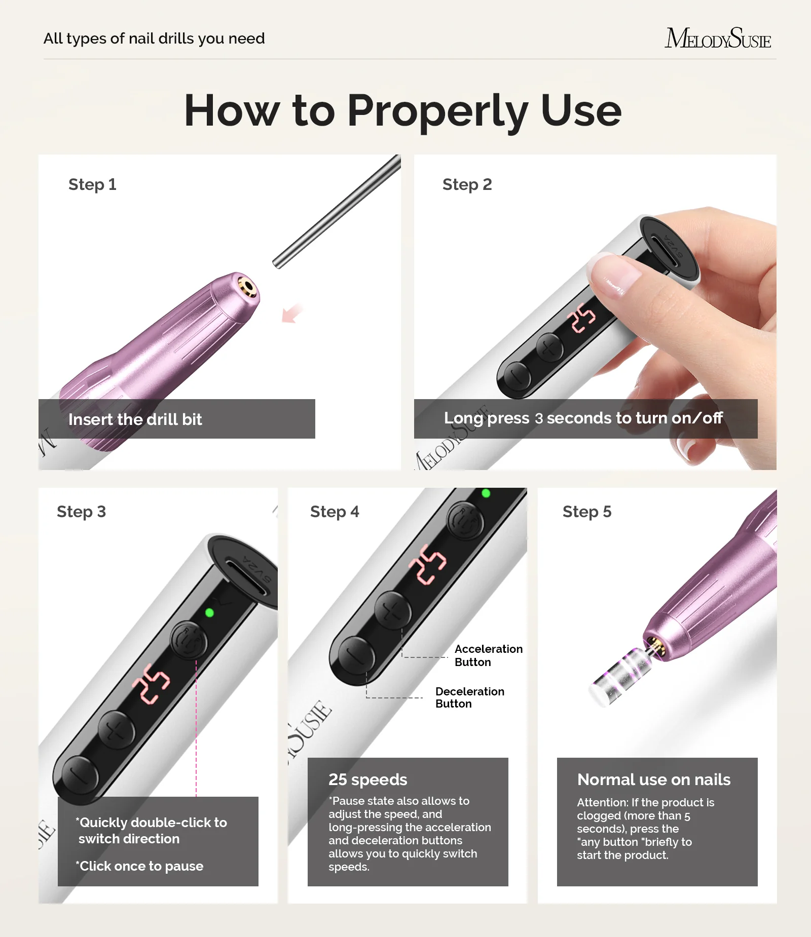 PC180E Pen-Shaped Rechargeable Nail Drill 25,000RPM - Pink Gold - Image 7
