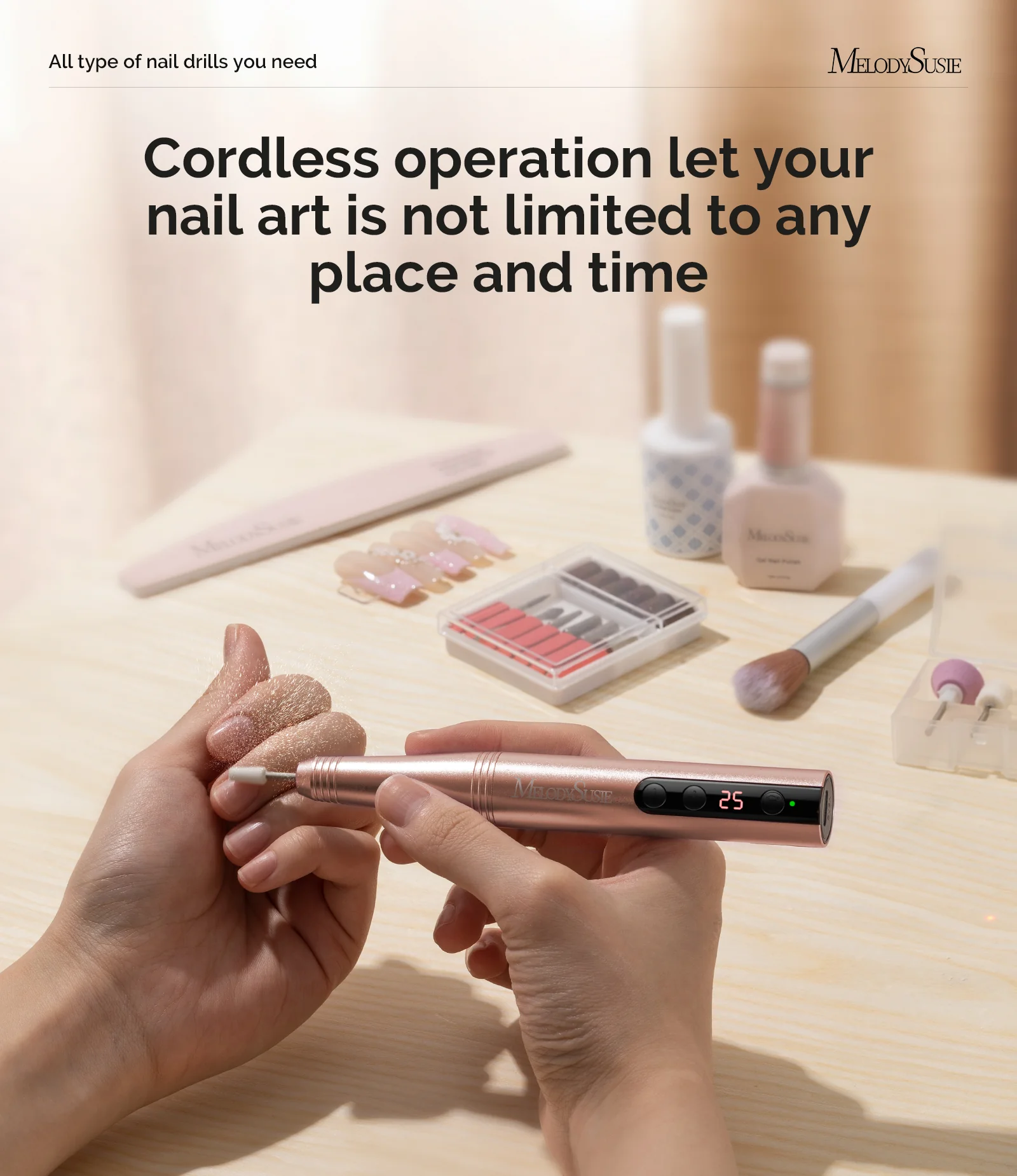 PC180F Pen-Shaped Rechargeable Nail Drill 25,000RPM - Gold - Image 5