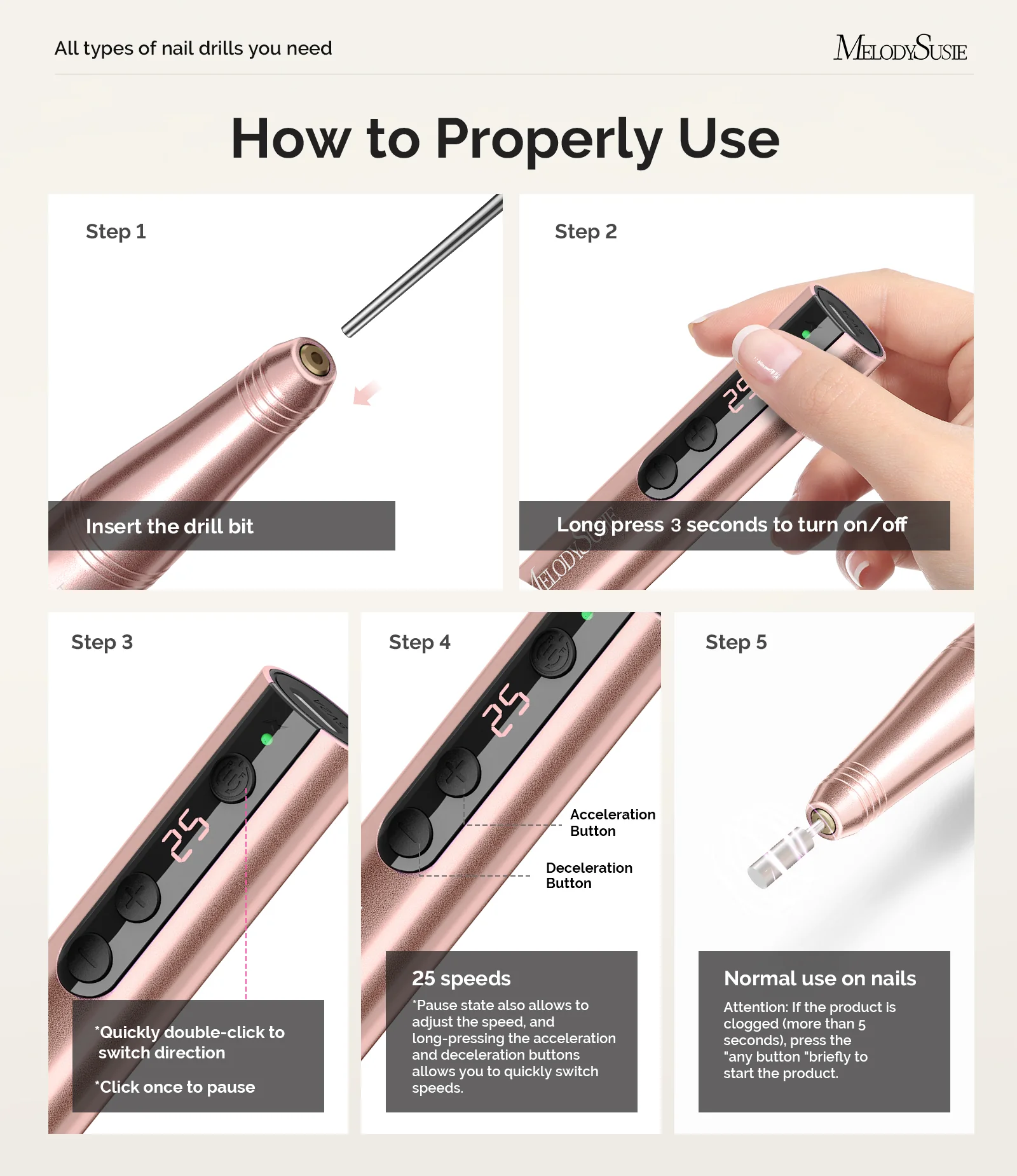 PC180F Pen-Shaped Rechargeable Nail Drill 25,000RPM - Gold - Image 6