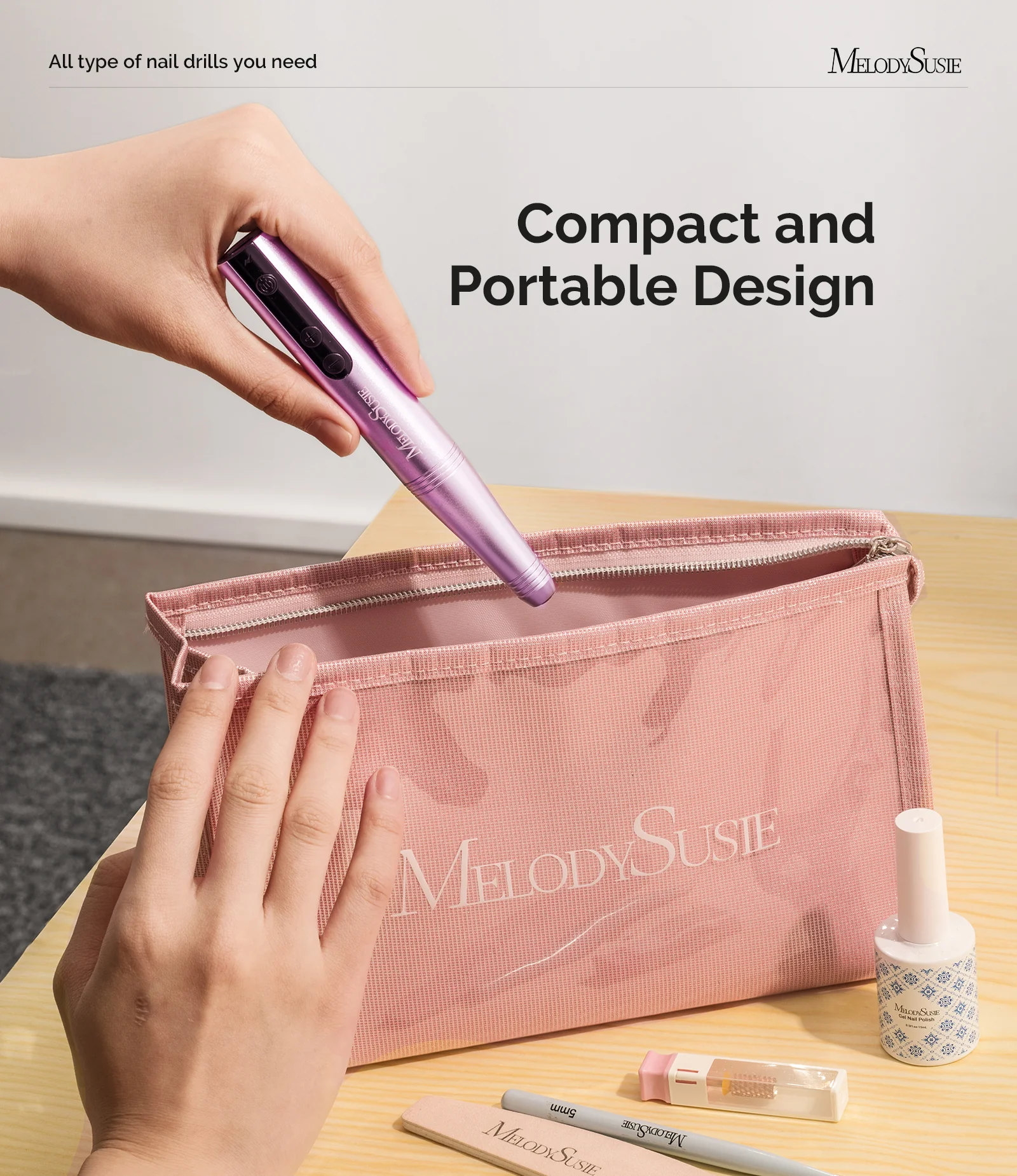 PC180F Pen-Shaped Rechargeable Nail Drill 25,000RPM - Rose Gold - Image 4