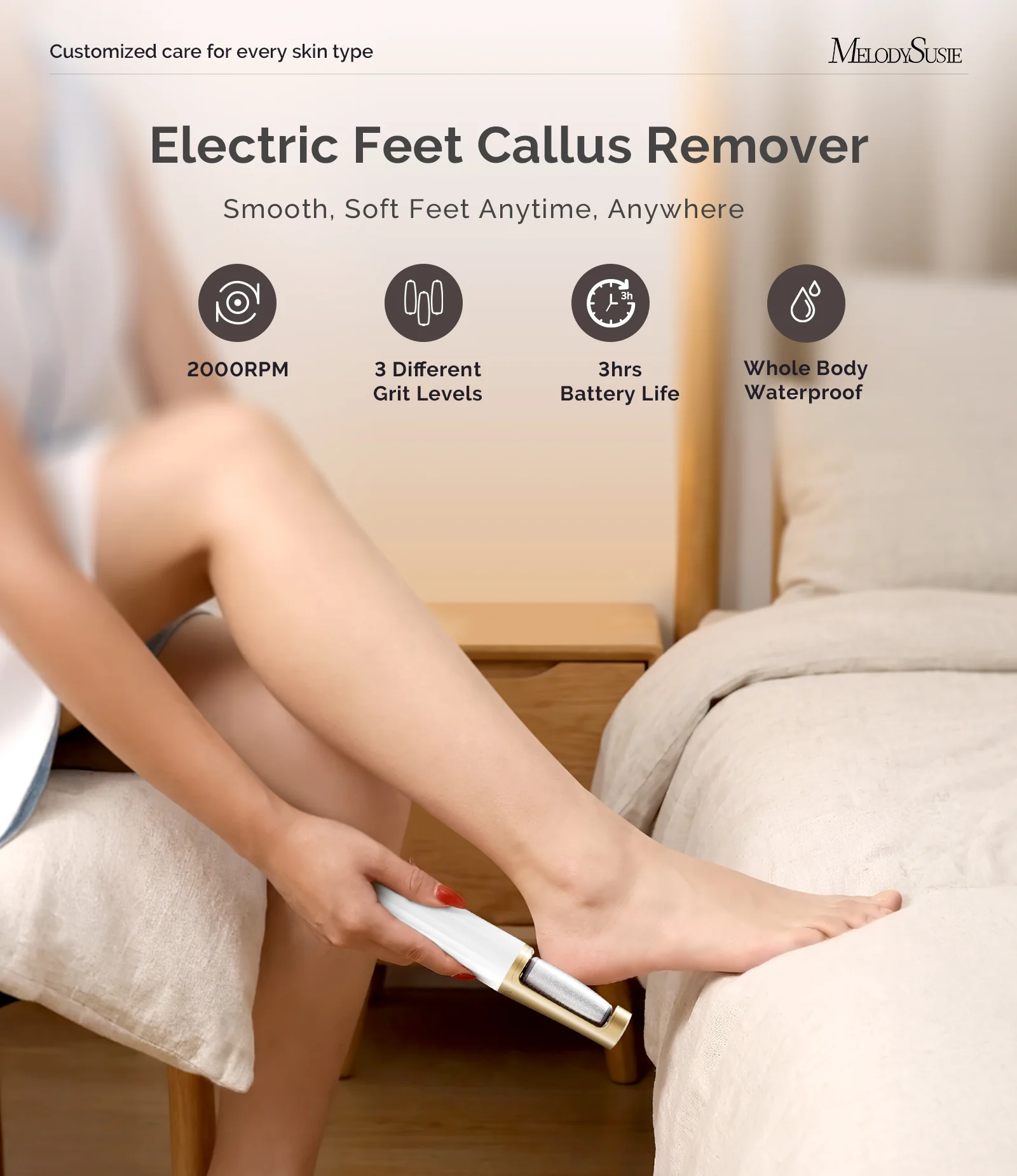 PC800G Rechargeable Feet Callus Remover - White Gold - Image 2