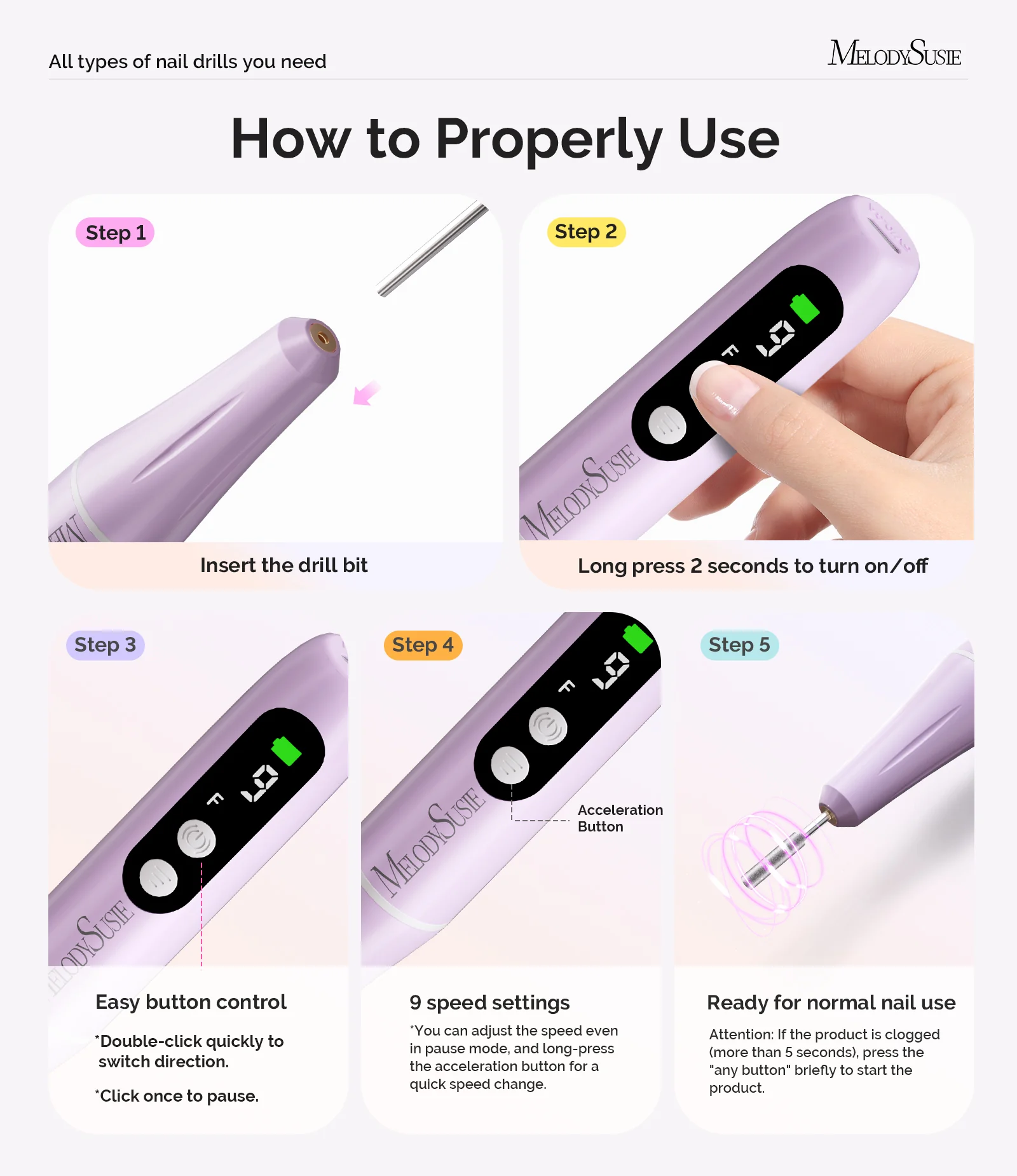 PC90G Pen-Shaped Portable Rechargeable Nail Drill 20,000RPM - Purple - Image 4