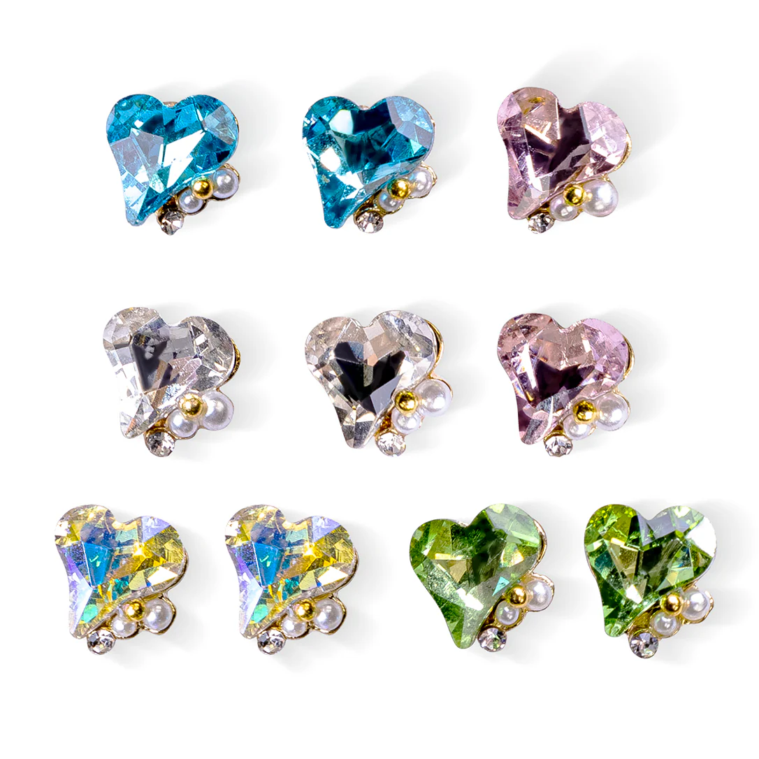 Pearl & Crystal Skew Heart Shape Nail Rhinestones - Image 4