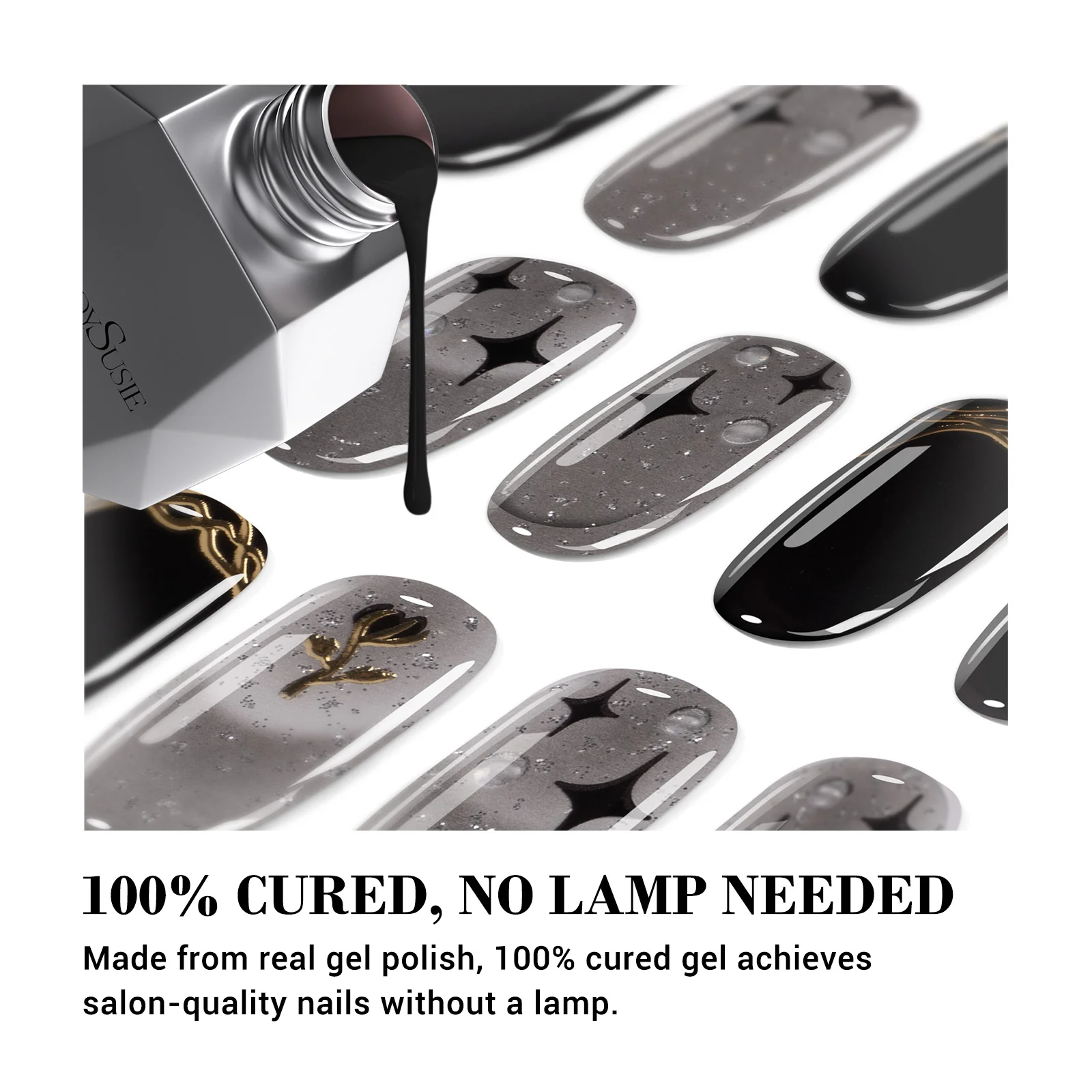 Qcoat Fully Cured Gel Nail Strips - Black Cross Stars(US ONLY) - Image 2
