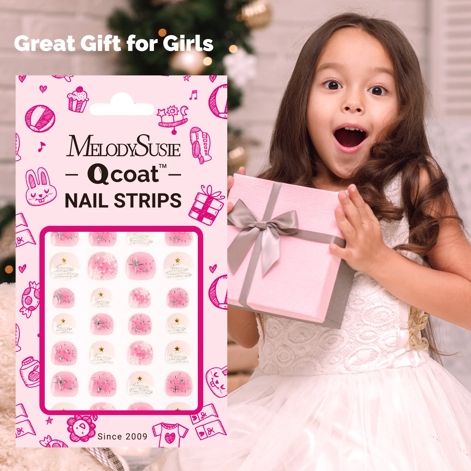 Qcoat Fully Cured Gel Nail Strips for Kids - Sparkling Starlight - Image 6