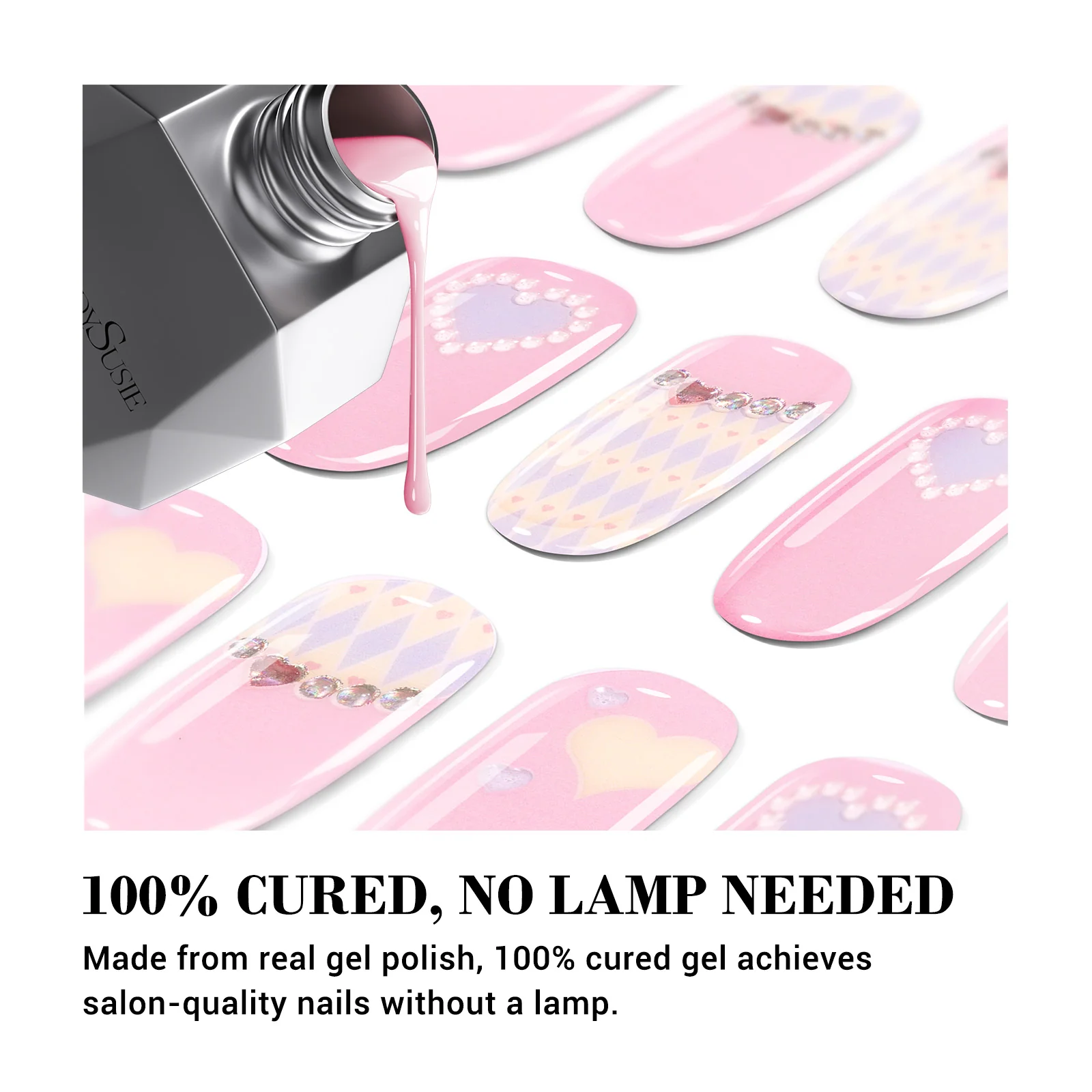 Qcoat Fully Cured Gel Nail Strips - Pink Heart(US ONLY) - Image 2
