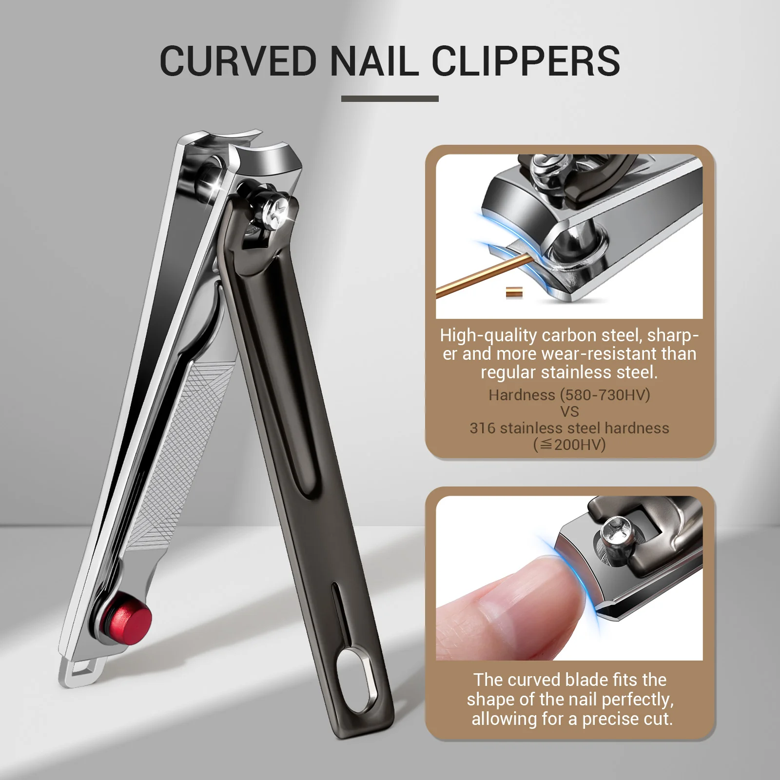 Stainless Steel Nail Clippers 3 in 1 Kit - Black - Image 2