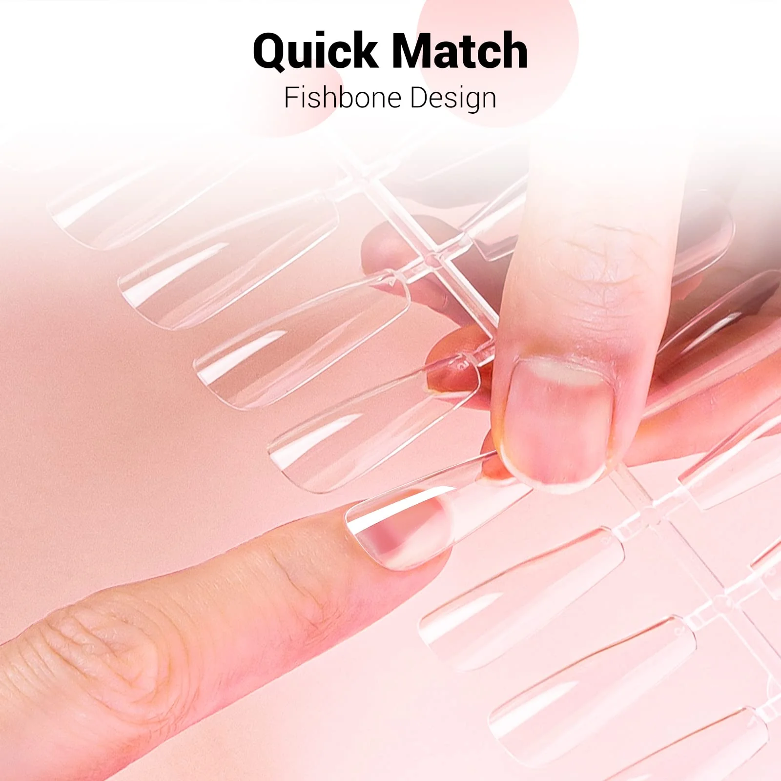 XXL Long Coffin Nail Tips – Clear Half Cover - Image 2