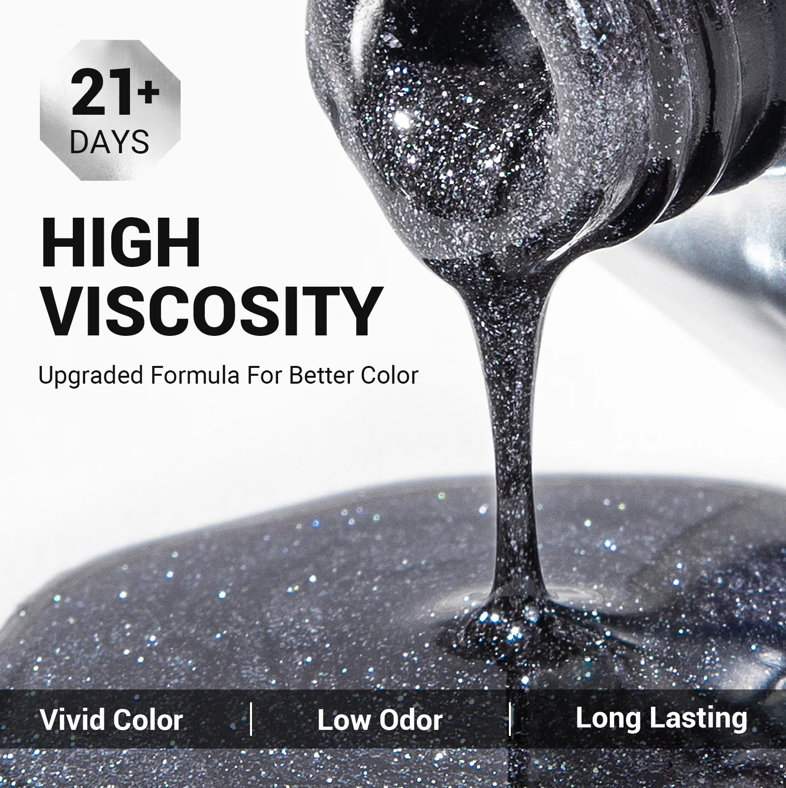 Z200 Black Gray Glitter - TPO-Free Thick Gel Nail Polish(15ml) - Image 3