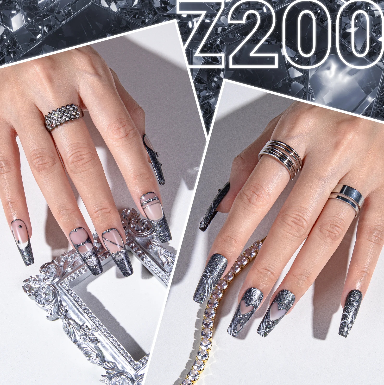 Z200 Black Gray Glitter - TPO-Free Thick Gel Nail Polish(15ml) - Image 6